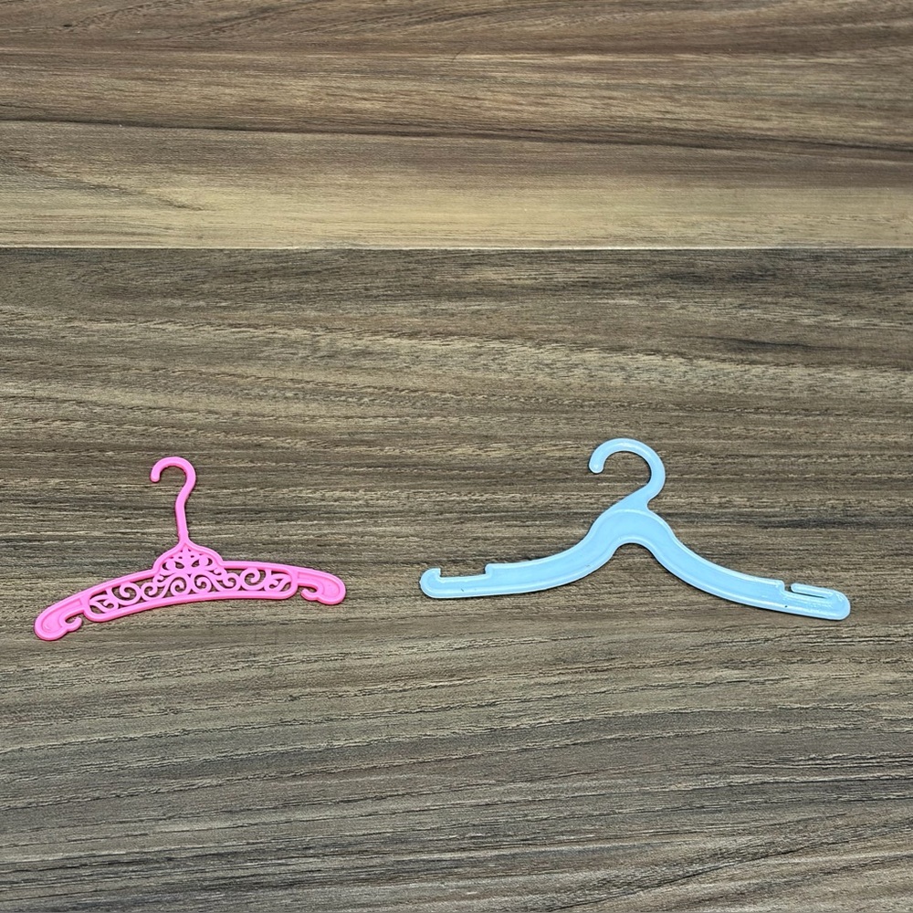2 Vintage 1960s Mattel Barbie Doll Plastic Clothes Hangers Pink Blue